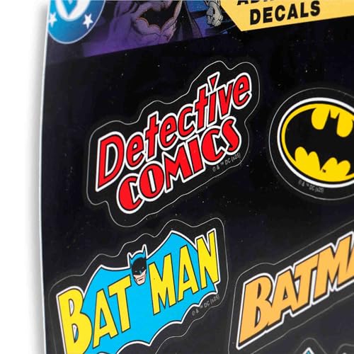 Image of DC Comics Batman Logos Adhesive Vinyl Decals - Nostalgic Set of Batman Stickers for Car, Water Bottle or Laptop, 1 Pack (6 Count)