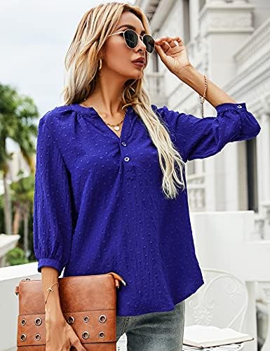 LOMON Women's Casual 3/4 Sleeve Henley V-Neck Button Up Pleated Back Blouses Swiss Dot Blouse Tops T-Shirts S-XXL 4 LOMON Women's Casual 3/4 Sleeve Henley V-Neck Button Up Pleated Back Blouses Swiss Dot Blouse Tops T-Shirts S-XXL