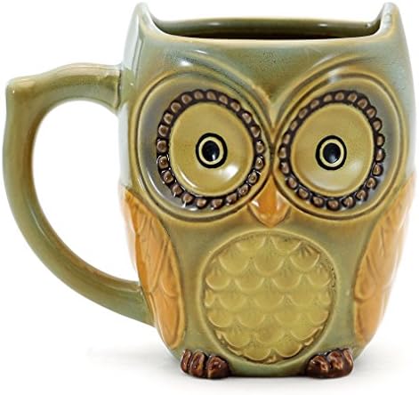 SQOWL 3D Coffee Mug Funny Cute Owl Ceramic Cup Coffee Mug Tea Mugs Set for Women and girls 12 oz Cyan