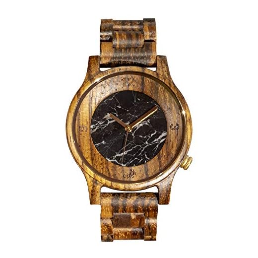 Opis UR-M4 Montre pour Homme en Bois et Pierre (Zebrano/Marbre)