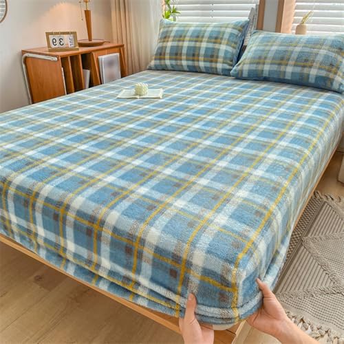 Drap housse velours bleu kaki jaune 150x200 pour une chambre chaleureuse et moderne - 2