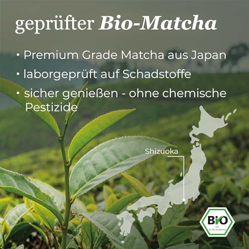 Bio Daily Green Matcha+, Matcha-Mix mit Spirulina, Chlorella, Weizengras, Gerstengras und 60 % Bio Premium Matcha aus Japan, 80g