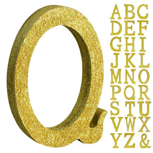 Image of TONIFUL 8 Inch Gold Glitter Letter Q Table Centerpiece A-Z Gold Birthday Party Decorations,Gold Alphabet Q for Birthday,Chrismas,Graduation,Bridal Shower,Wedding,Anniversary Party Supplies