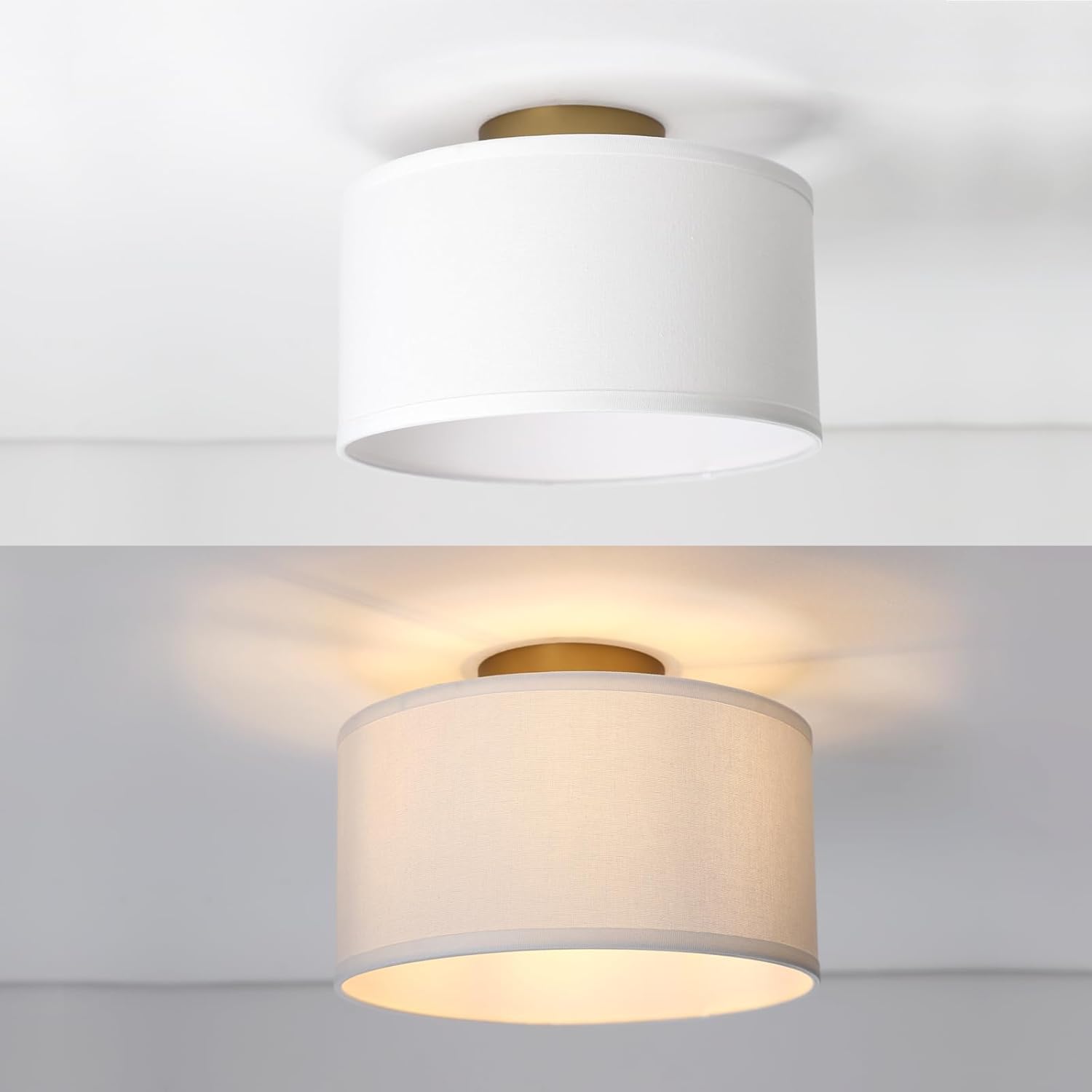 Yosoan White Indoor Hallway Ceiling Light Fixture, 1-Light Antique Brass Vanity Vintage Semi Flush Mount Light Retro Night Lamp for Bedroom Dinning Room Living Room Corridor Kitchen Entryway Passway