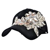 Elonmo Lace Flower Bling Rhinestone Hat, Womens Baseball Cap with Crystal Rhinestone Golf Sun Hats J