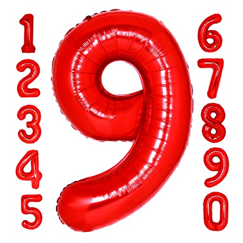 Big 40 Inch Red Number 9 Balloon For 9Th Birthday Decorations For Girls 9 Balloon Number For 9 Years Old Birthday Decors For Girls Kids Red Number 9 Balloons For Anniversary Christmas Party Decors #TOP20