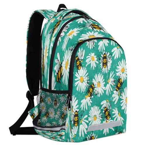 Bee Chrysanthemum Backpack with Chest Strap Reflective Lightweight Travel Hiking Backpack for Men Women Waterproof Daypack Back Pack for Commute Camping