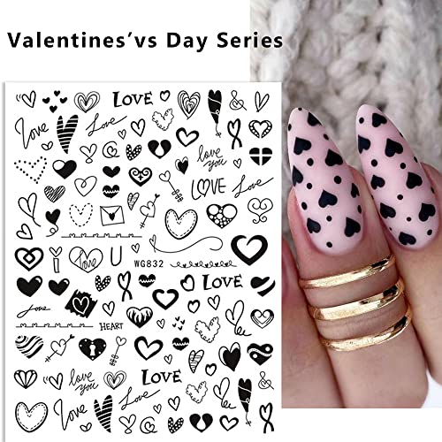 Valentine's Day Nail Art Stickers Decals Classic Colorful Heart, Lines, Love Pattern Design 3D Self Adhesive Nail Art Supplies Appointment Nail Accessories For Women Nail Set 6 Sheets #TOP3