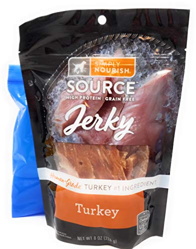 Simply Nourish Source Turkey Jerky Dog Treats 8oz (Pack of 2) and Tesador Bags