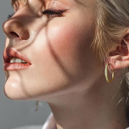 14K Gold Hoop Earrings for Women 14K Gold Earrings Unique U-shaped with Cubic Zirconia Gold Huggie Hoops Earrings Hypoallergenic Lightweight Gold Earrings for Women 25mm3