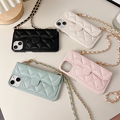 Longe collier chaîne pour coque iPhone 14 en cuir géométrique chic - 4
