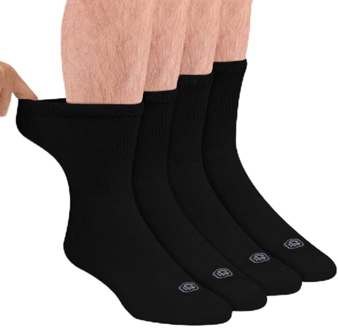 Diabetic Socks for Men, Seamless Socks with Non Binding Top, 4 Pairs, Large 9-12 & X-Large 13-15