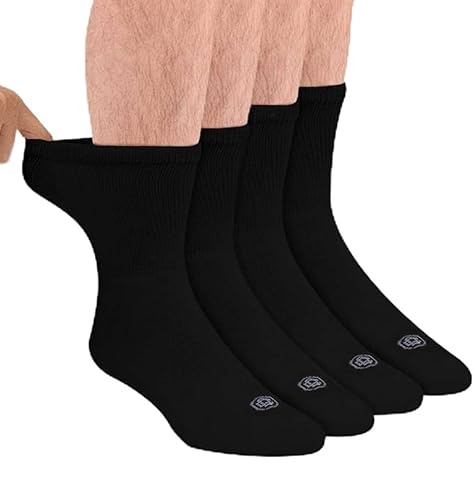 Doctor's Choice Diabetic Socks for Men, Seamless Socks with Non Binding Top, 4 Pairs, Large 9-12 & X-Large 13-15 - X-Large - Black/Crew