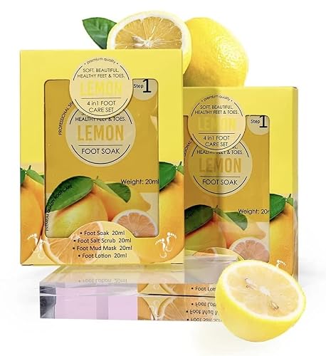 Lemon Foot Spa Pedicure Set, Home Foot Soak Foot Salt Scrub, Foot Mud Mask, Foot Lotion, 4 In 1 Exfoliating Foot Care For Dry Cracked Feet, Make Baby Soft Feet #TOP5