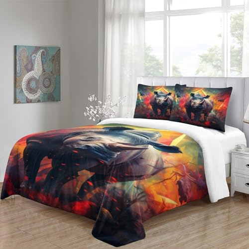 Housse de couette rhinocéros sauvage fermeture éclair parure de lit microfibre 3D - 5