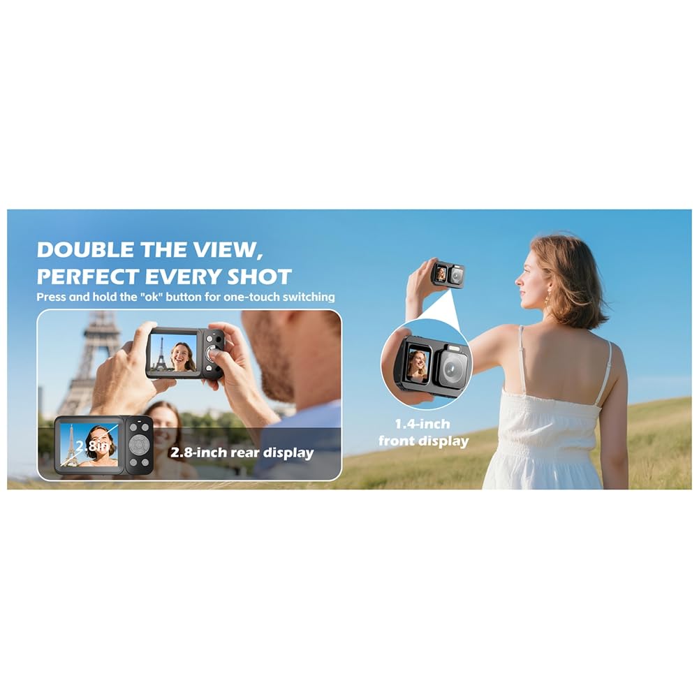 Ideale per Vlogging e Fotografia - Fotocamera Digitale 5K 80MP con Doppio Schermo, Zoom 18X, Tecnologia Anti-Vibrazione