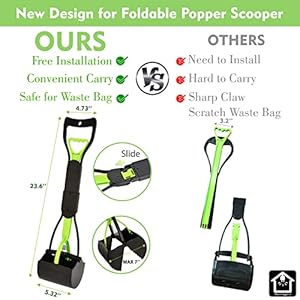 Pooper scooper portable dog pooper scooper with long handle foldable pooper scooper for large medium dogs with bag attachment easy to use perfect for grass dirt gravel green   cucciolini doodles
