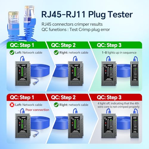 Image of NOYAFA NF-468YS Network Cable Tester, Ethernet Cable Tester for RJ11, RJ12, RJ45, CAT5,CAT6, CAT7, Continuity Tester,PoE Testing, UTP /STP Cable Checker, 60VAnti-Burn LAN Network Tool