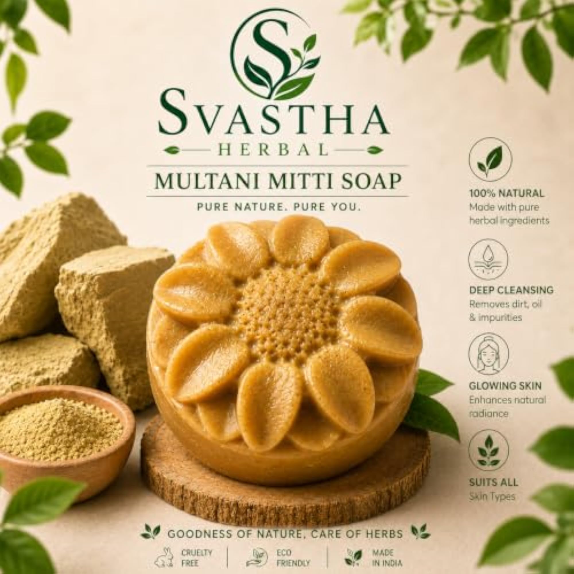 Natural Multani Mitti Soap, Handmade Bath Soap