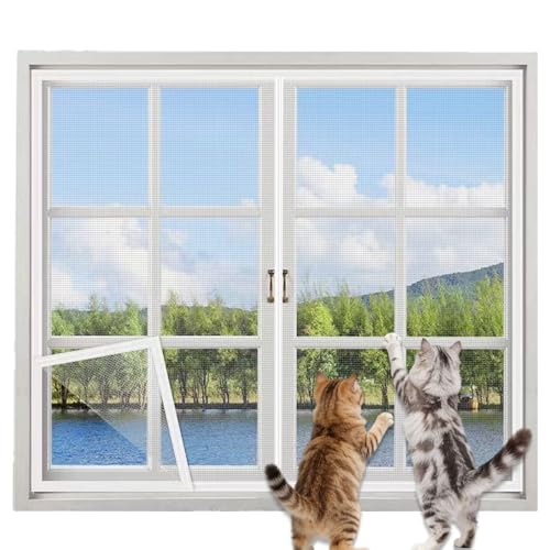 Protector de ventana de seguridad para gatos, mosquitera con cremallera central vertical, red de malla autoadhesiva antiarañazos para ventanas, balcón, mascotas, mantiene los insectos fuera (A,180 x
