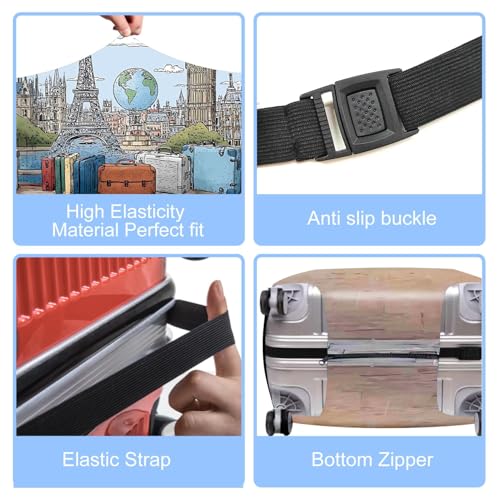 Image of Travel-Themed Luggage Cover with Paris and London Landmarks - Eiffel Tower Big Ben Design with inchTime to Travel inch Quote - Fits 32 inch to 34 inch Suitcase,XL