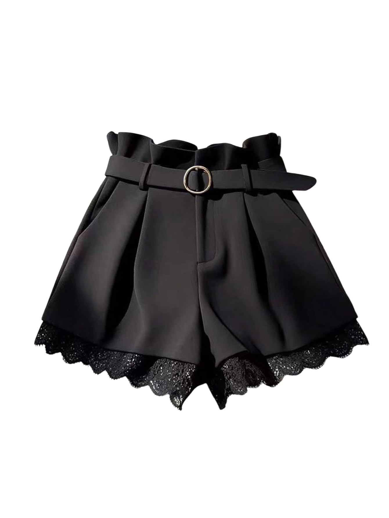 GORGLITTER Pantaloncini da donna, eleganti, a gamba larga, a vita alta, con chiusura lampo e cintura, per il tempo libero