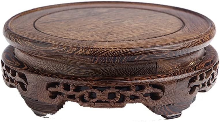 Bonsai Pedestal Vase Pedestal Stands Round Bonsai Display Stand Retro Style Base Vase FishTank Strange Stone Buddha Statue Handicraft Ornaments Wood Bottom Bracket Planter Stand Plant Holder(40cm)