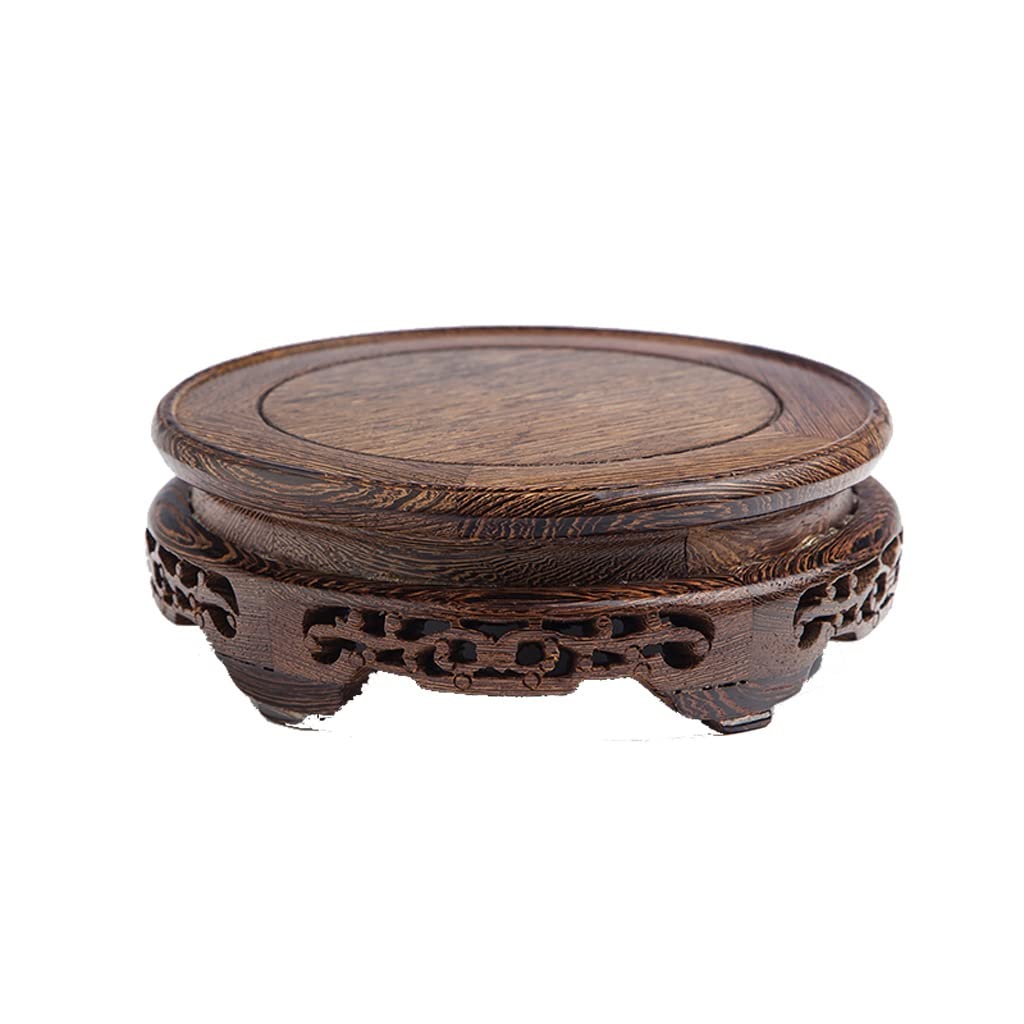 TEESONG Bonsai Pedestal Round Bonsai Display Stand Retro Style Base Vase FishTank Strange Stone Buddha Statue Handicraft Ornaments Wood Bottom Bracket Vase Pedestal Display Stands(30cm)