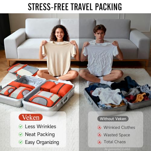 Veken 10 Set Packing Cubes for Travel Essentials,Anti-Wrinkle Buckled Suitcase Organizer for Shoe & Toiletry Bag,Carry On Luggage Bag with 99+ Count Mesh Holes for Airplane & College Dorm Accessories by Veken - Image 4