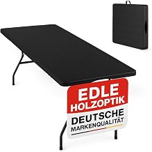Onbest Wood Look Folding Table Large - Garden Table Foldable Buffet Table Camping Table for 6 People - Made of Robust Plastic/Aluminium - Table with Wooden Structure for Indoor and Outdoor Use - Folding Table
