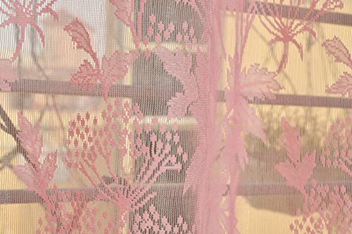 Image of Galaxy Home Decor Transparent Lily Net Curtain Sheer Curtains for Long Door 10 Feet, Pack of 3, Pink