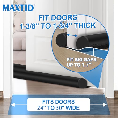 Image of MAXTID Large Door Draft Stopper 30 Inch for Small Size Bedroom, Fits 0.5 to 1.7 inch Gaps, Light Blocker Black Draft Guard for Bottom of Doors, Adjustable Twin Sided