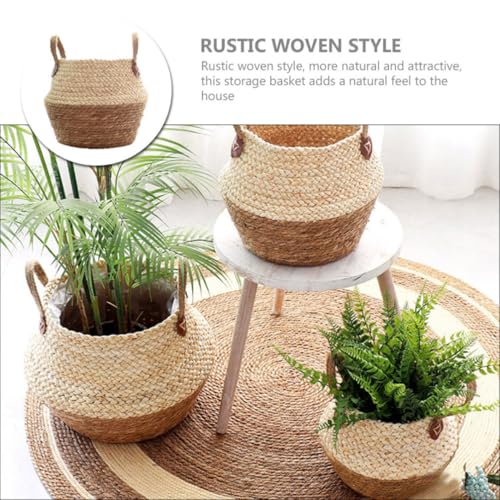 Cesta de mimbre natural con diseño rústico de doble asa para flores 8
