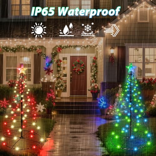 2 Pack 32inch Solar Spiral Christmas Tree Outdoor Christmas Decorations, 270LEDs Solar Christmas Tree Lights Waterproof with 8 Modes, Xmas Tree Light for Pathway Yard Garden Walkway Outside Decor by JORETLE - Image 4