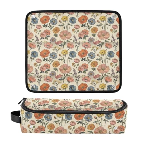 Bolsa de viaje para herramientas de cabello para mujeres con tapete resistente al calor, impermeable, para planchas, rizadores, alaciadores, ilustración floral antigua, organizador esencial miniatura 3