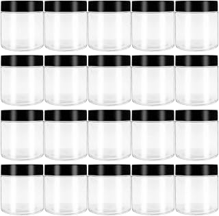 20Pcs 4oz Clear Plastic Slime Containers,Round Wide-Mouth Storage Jars,Refillable Container for Slime,Cosmetic,Lotion,Candy,Craft,Black Lids