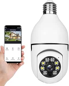 Light Bulb Security Camera, WiFi 360 Degree Surveillance, Night Vision Motion Detection Wireless Camera | 1080P E27 Light Bulb Socket Spotlight | Outdoor and Indoor Security Surveillance asin的图片