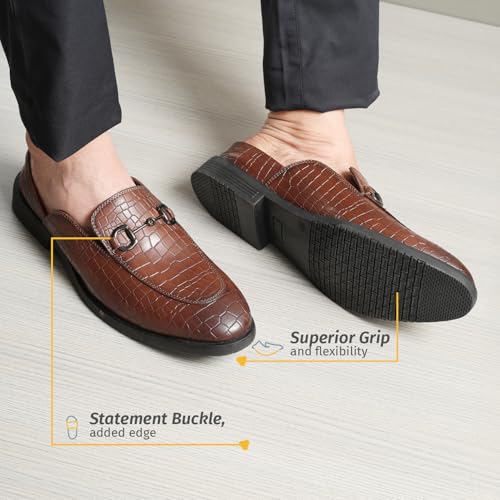 Image of YOHO Lofos Mules for Men | Open Back Cut Comfortable Loafers | Stylish, Flexible Slip-On Formal Shoes with Footpharma Footbed
