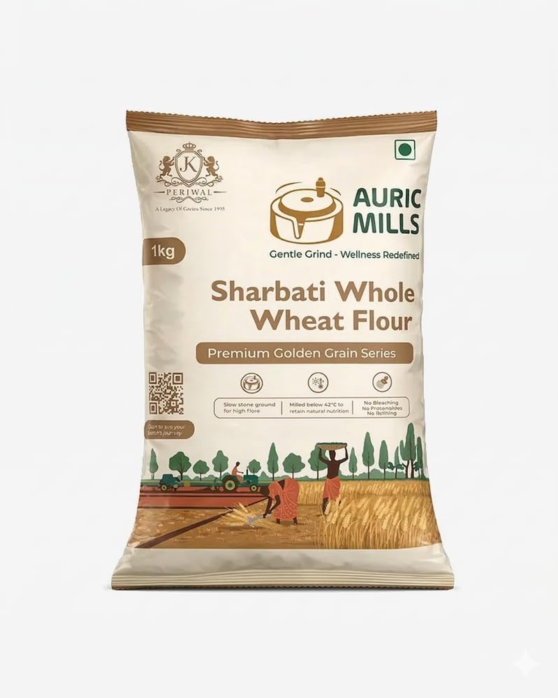 Auric Mills Sharbati Whole Wheat Flour | Soft Roti Atta | Stone Ground | High Fiber | 1kg-picture-25