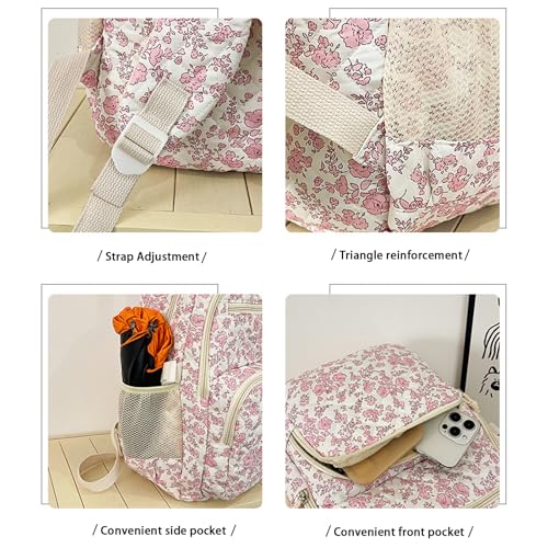 3pcs Backpack Set with Cute Floral Quilted Backpack Bags, Large Capacity Nylon Bag Rucksack Fashion Travel Daypack (Purple)4