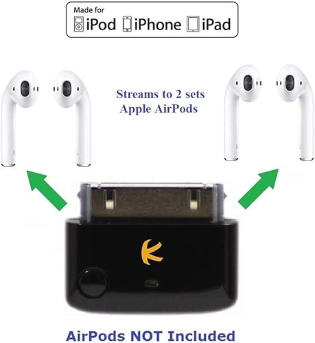 Miniatura 3 de i10 (Negro): divisor de transmisor estéreo Bluetooth, compatible con Apple iPod/iPhone/iPad. Funciona bien con 2 juegos de AirPods de Apple.