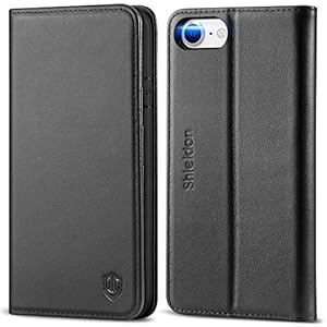 SHIELDON Case for iPhone SE 2022 5G/SE 2020 4.7″, iPhone 8/7 Wallet Case Genuine Leather [Card Holder] Magnetic Stand Flip Book Cover Shockproof Protection Case Compatible with iPhone SE3/SE2 – Black