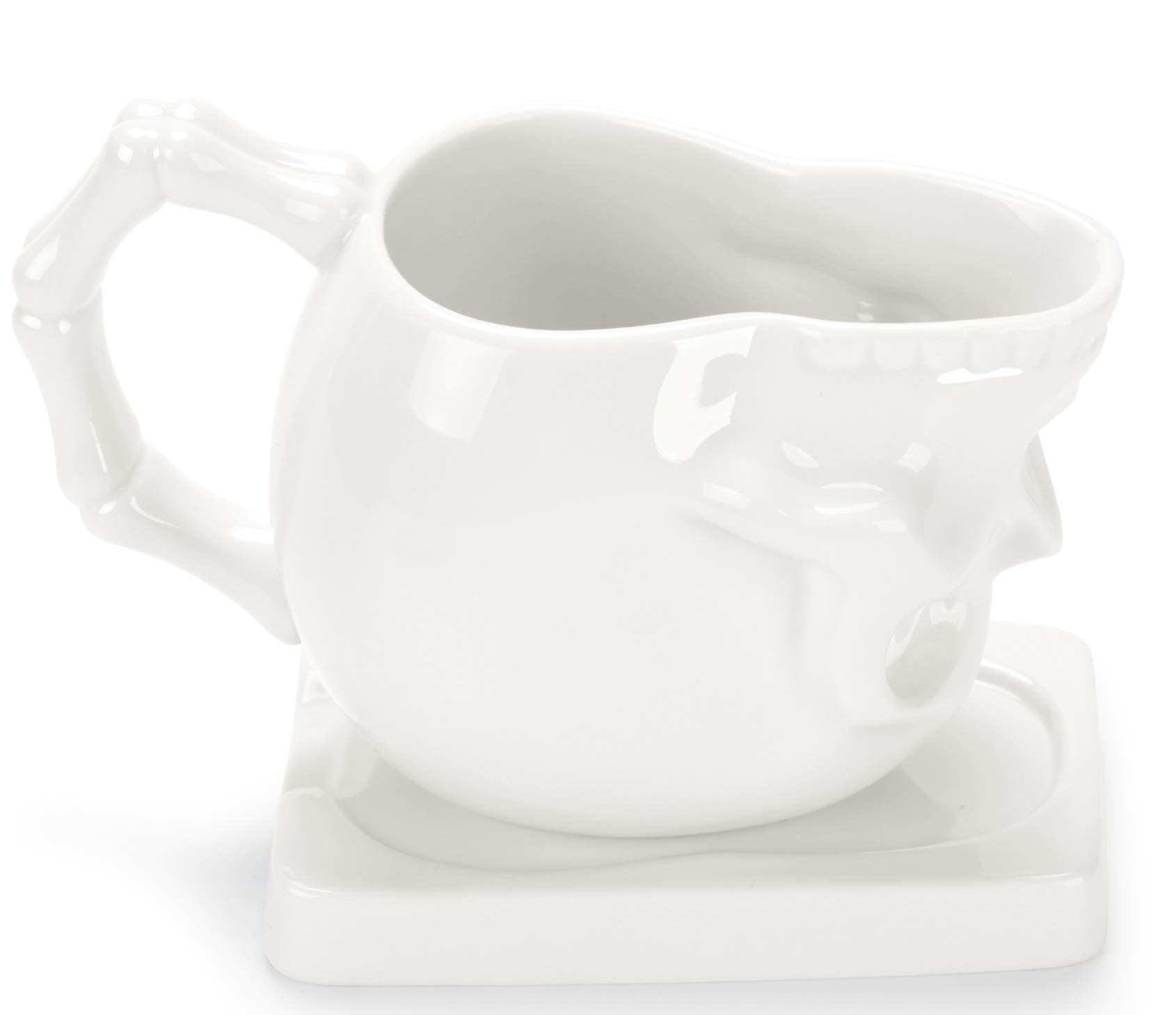 Skullis Sculptura - 13.8 OZ Ceramic Porcelain Skull Shaped Coffee Mug With Saucer, Drinking Cup