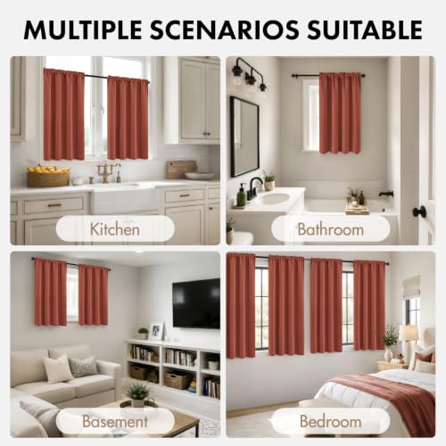 Image of MIULEE Fall Decor Terracotta Blackout Bedroom Curtains 54 inch Long 4 Panels | Solid Light Blocking Drapes, Room Thermal Insulation, Privacy Window Treatment Curtains,Top and Bottom Rod Pocket