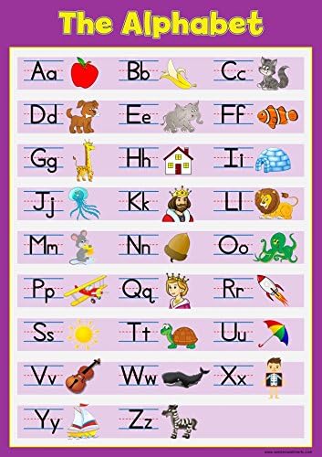 Learn The Alphabet - Childrens Wall Chart Educational Numeracy Childs Poster Art Print WallChart (Purple)
