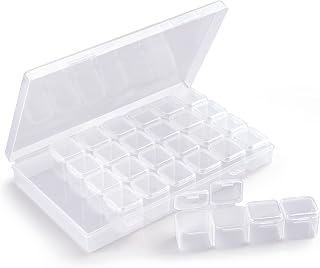 Cosics Rhinestone Storage Organizer Box, 28 Grid Clear Plastic False Nail Art Accessories Tool Case, Display Holder Empty Container with Separate Lids for Jewelry Diamond Charms Bead Glitter