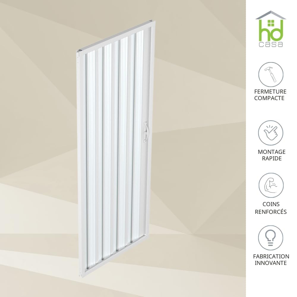 HDcasa Cabine de douche pliante en PVC, modèle Giada, porte extensible unique avec panneaux semi-transparents, ouverture latérale, gain place, blanche, fabriquée Italie, 100 cm