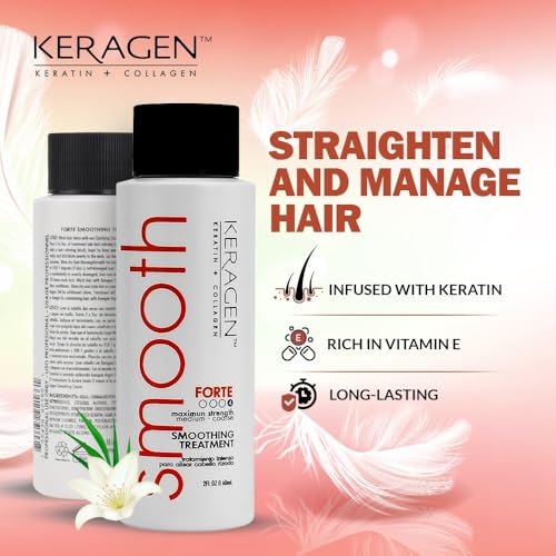 KERAGEN Forte Professional Keratin Smoothing Treatment, High-Potency Structural Realignment & Hydrophobic Shield, The Gold Standard for Permanent Smoothing to Survive 20+ Washes 2 Oz