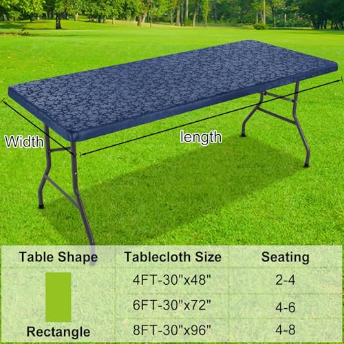 Image of Smiry Heavy Duty Vinyl Fitted Tablecloths for 4 Foot Rectangle Tables | Elastic Waterproof Fitted Tablecloths, Wipeable Washable Table Cover for Kitchen, Dining, Camping (Navy Blue, 24 inch x 48 inch)