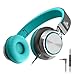 Artix Foldable Headphones with Microphone and Volume Control | NRGSound CL750 On-Ear Stereo Earphones | Great for Adults / Teens / Kids (Turquoise/Gray)